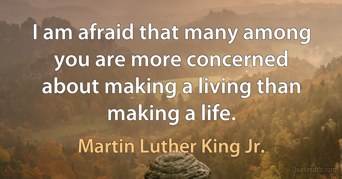 I am afraid that many among you are more concerned about making a living than making a life. (Martin Luther King Jr.)