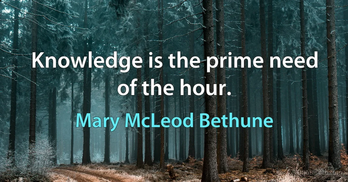 Knowledge is the prime need of the hour. (Mary McLeod Bethune)