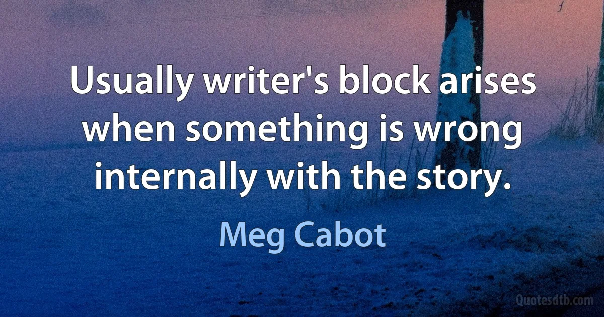 Usually writer's block arises when something is wrong internally with the story. (Meg Cabot)