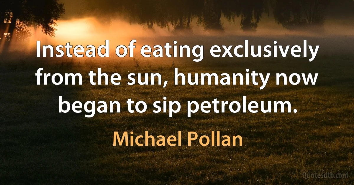 Instead of eating exclusively from the sun, humanity now began to sip petroleum. (Michael Pollan)