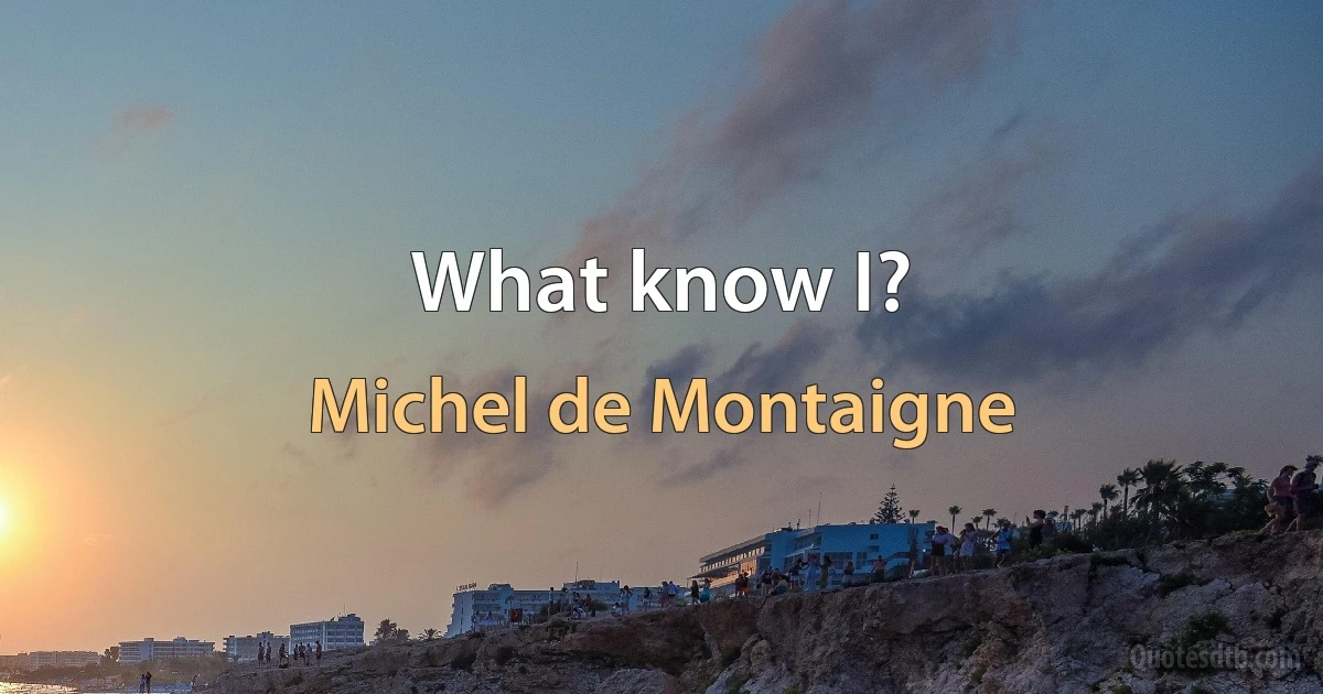 What know I? (Michel de Montaigne)