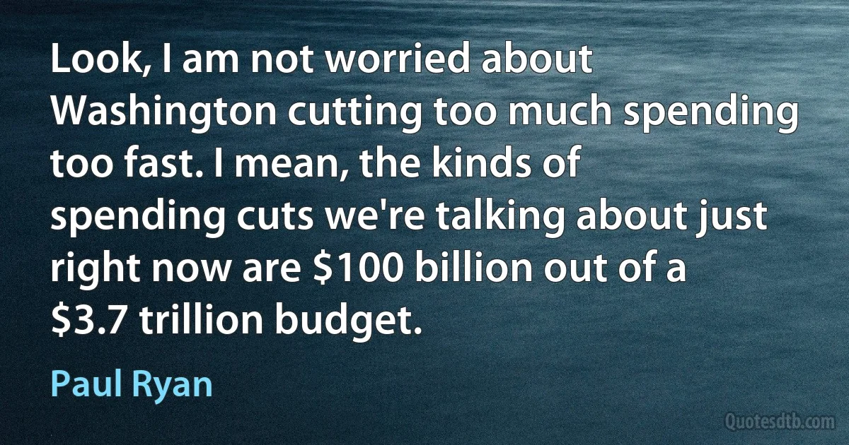 Look, I am not worried about Washington cutting too much spending too fast. I mean, the kinds of spending cuts we're talking about just right now are $100 billion out of a $3.7 trillion budget. (Paul Ryan)