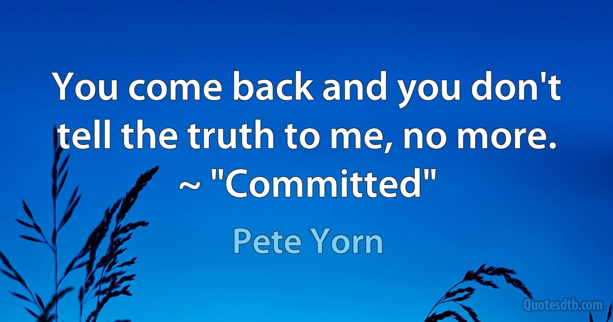 You come back and you don't tell the truth to me, no more. ~ "Committed" (Pete Yorn)