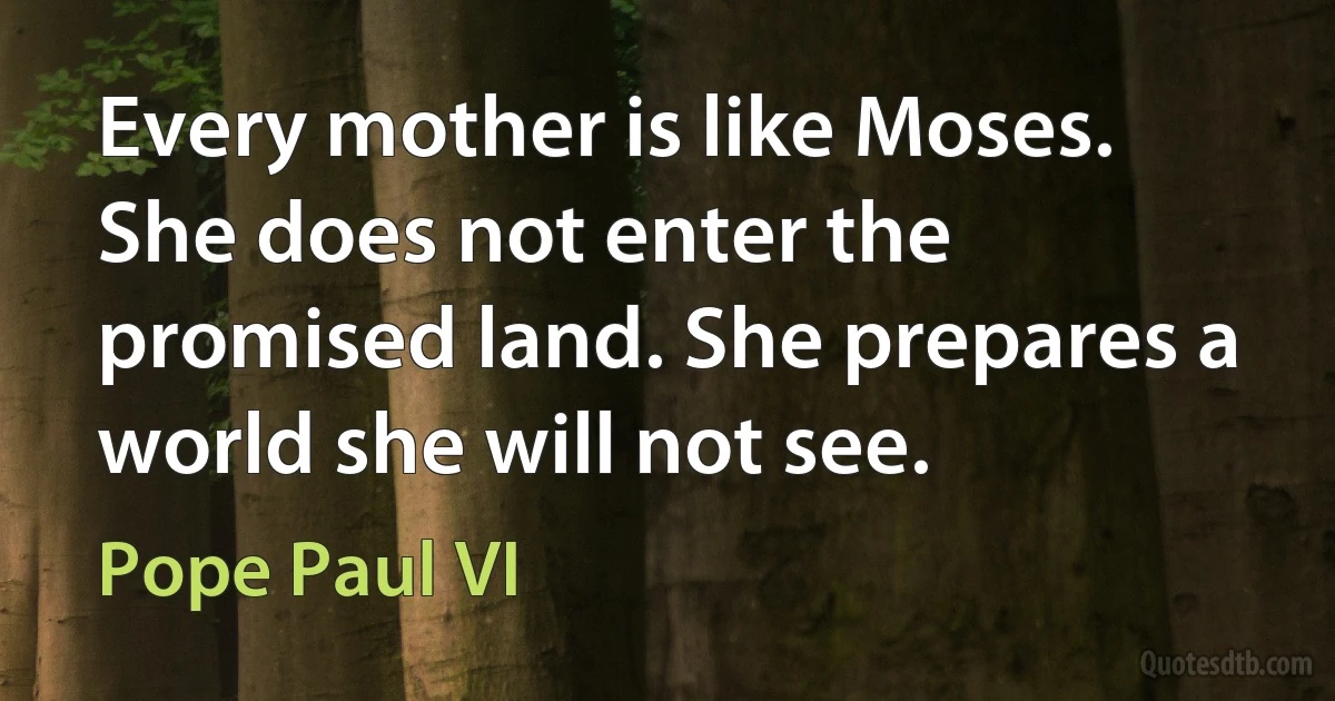 Every mother is like Moses. She does not enter the promised land. She prepares a world she will not see. (Pope Paul VI)