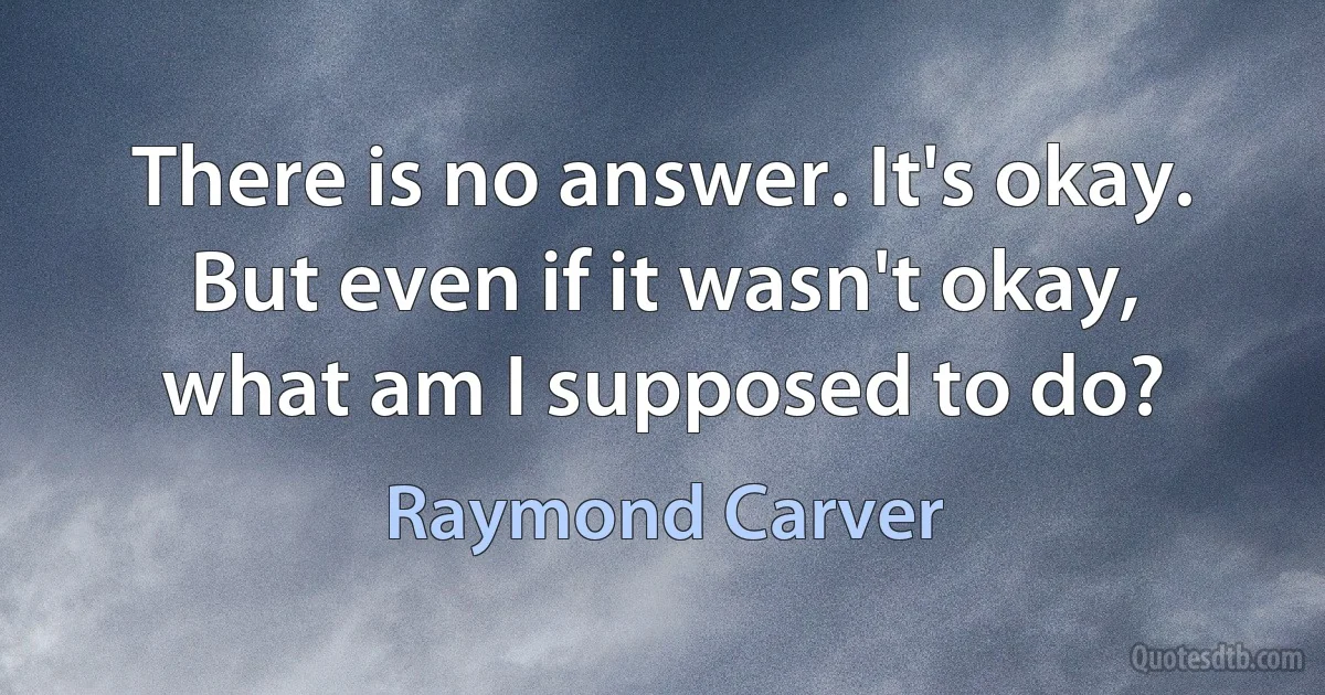 There is no answer. It's okay. But even if it wasn't okay, what am I supposed to do? (Raymond Carver)