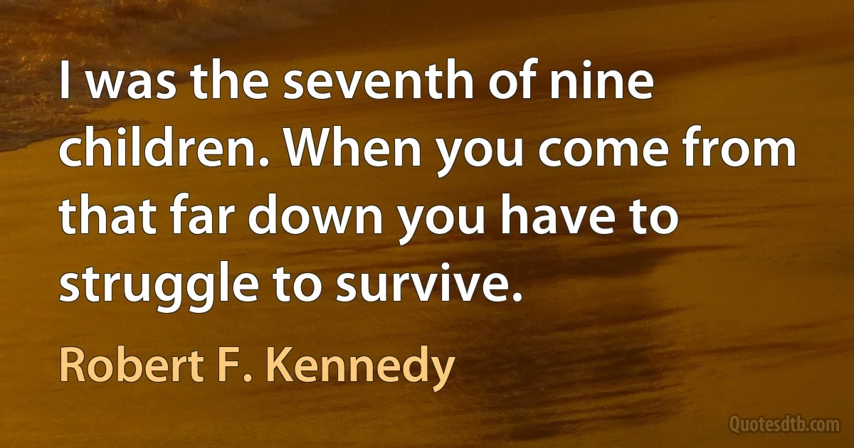 I was the seventh of nine children. When you come from that far down you have to struggle to survive. (Robert F. Kennedy)