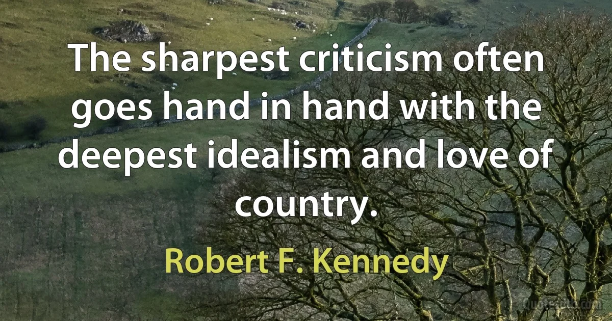 The sharpest criticism often goes hand in hand with the deepest idealism and love of country. (Robert F. Kennedy)