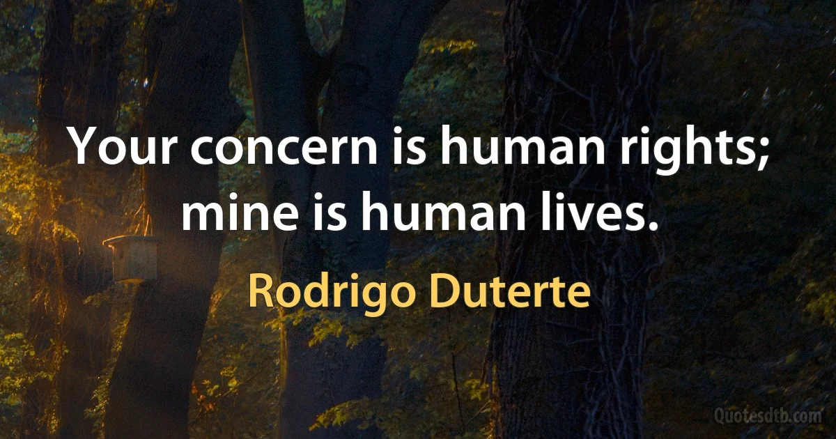 Your concern is human rights; mine is human lives. (Rodrigo Duterte)