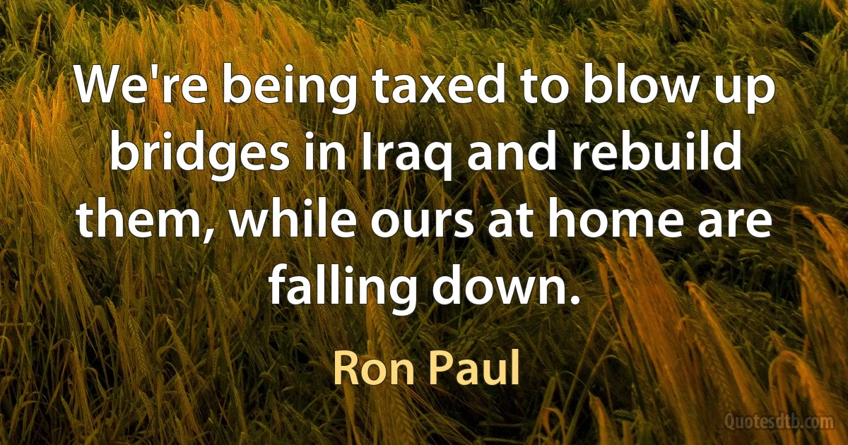 We're being taxed to blow up bridges in Iraq and rebuild them, while ours at home are falling down. (Ron Paul)