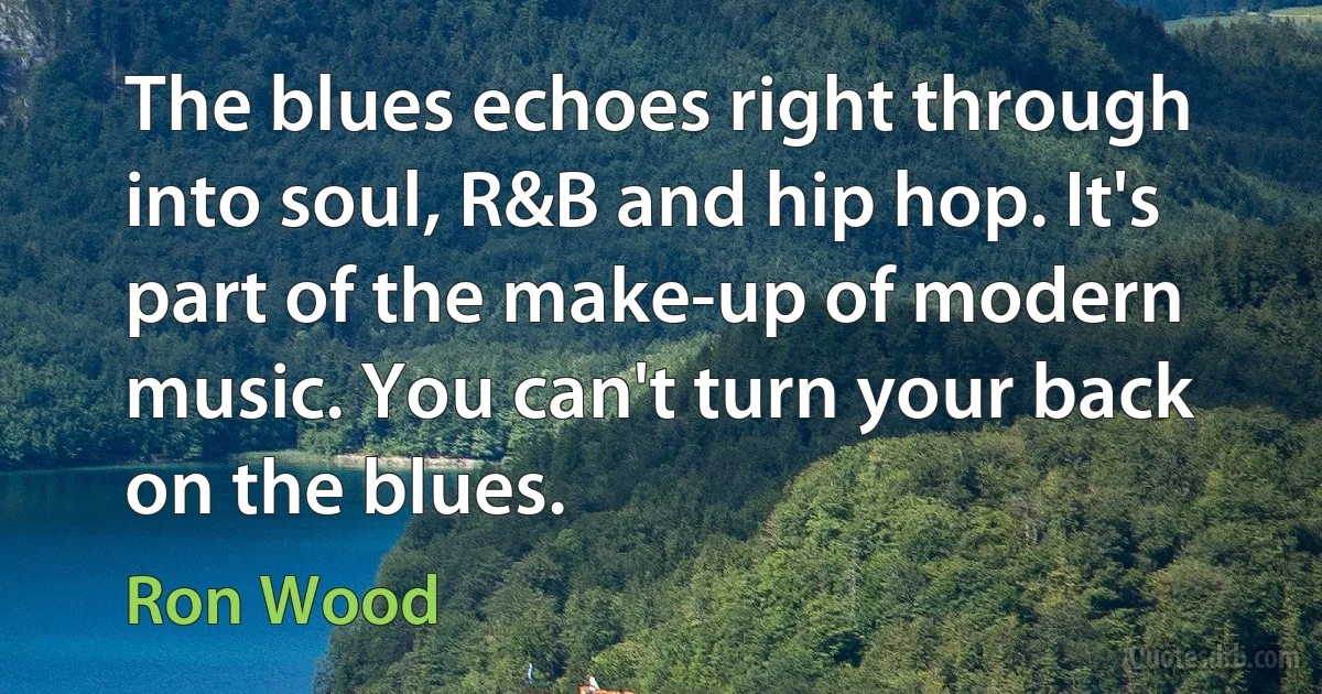 The blues echoes right through into soul, R&B and hip hop. It's part of the make-up of modern music. You can't turn your back on the blues. (Ron Wood)