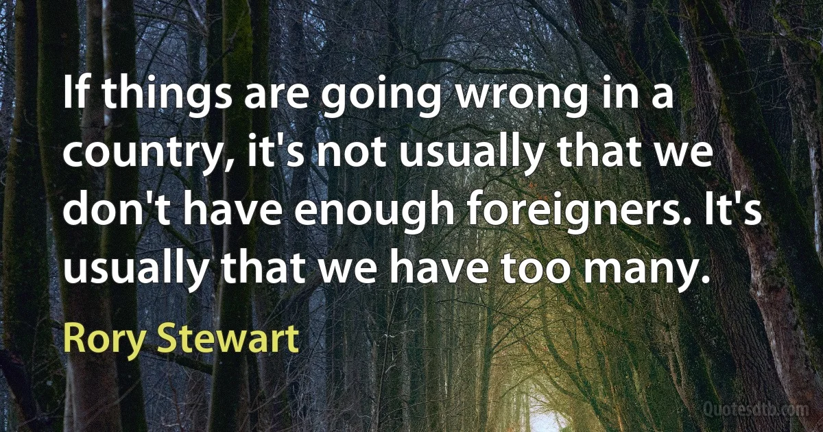 If things are going wrong in a country, it's not usually that we don't have enough foreigners. It's usually that we have too many. (Rory Stewart)