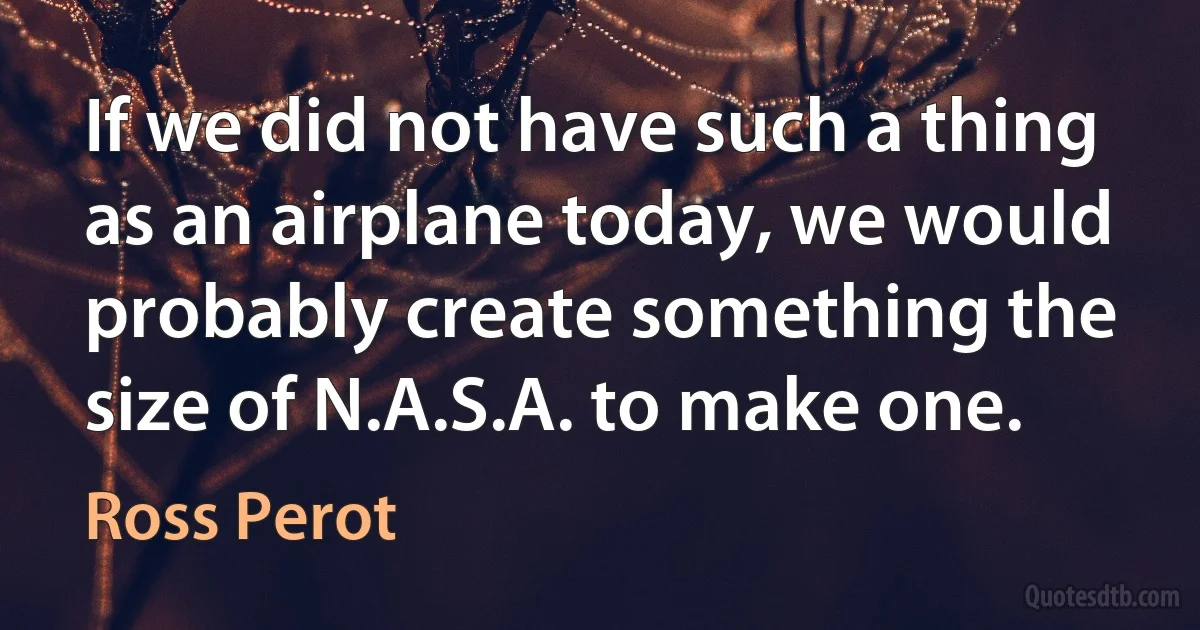 If we did not have such a thing as an airplane today, we would probably create something the size of N.A.S.A. to make one. (Ross Perot)