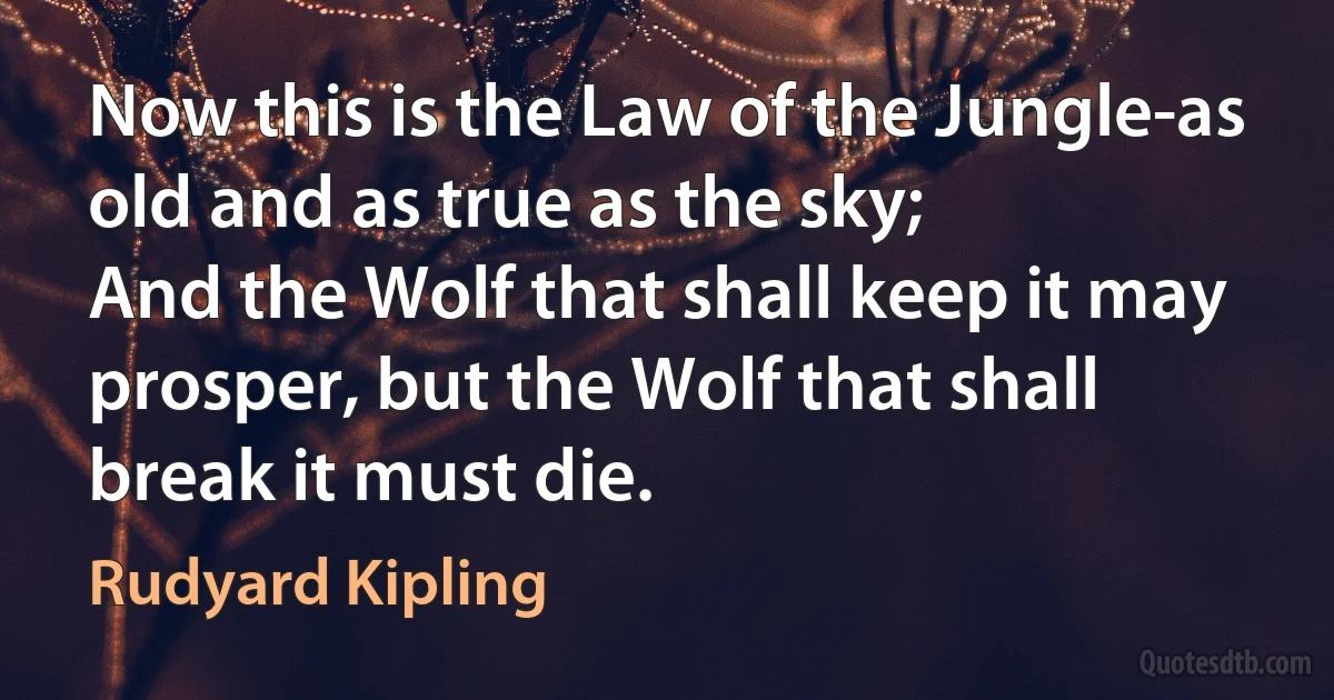 Now this is the Law of the Jungle-as old and as true as the sky;
And the Wolf that shall keep it may prosper, but the Wolf that shall break it must die. (Rudyard Kipling)