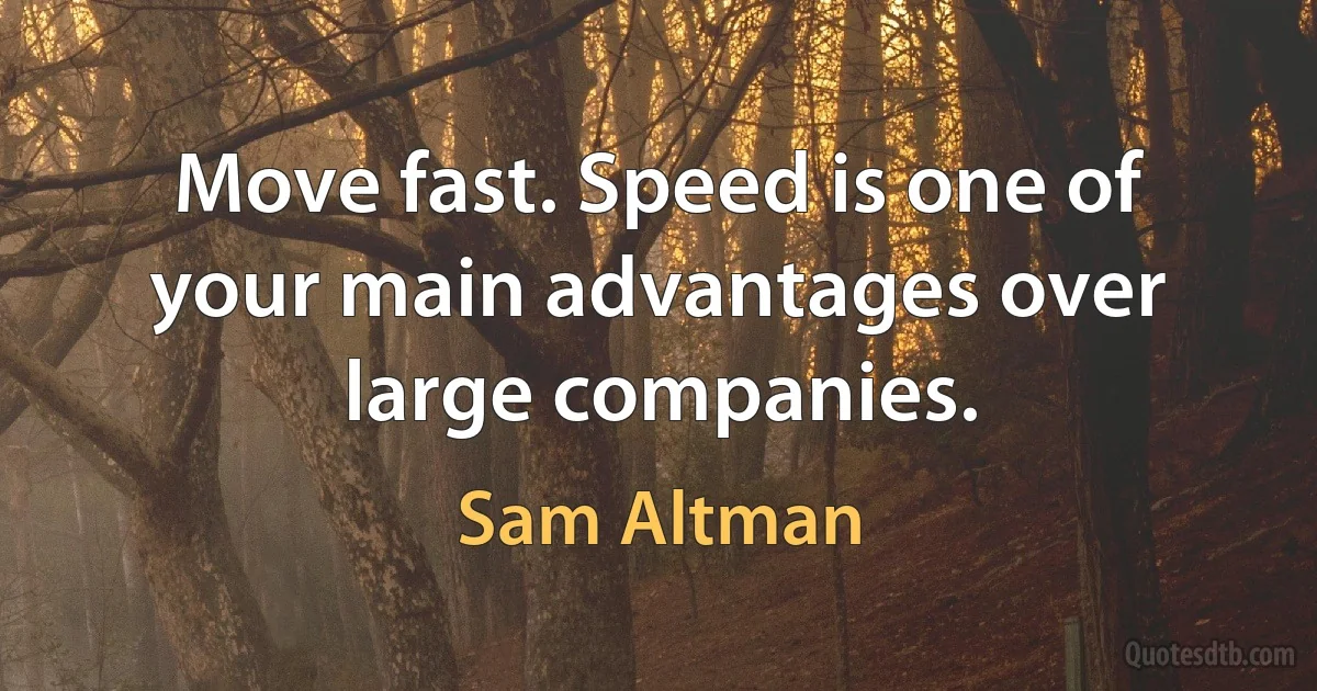 Move fast. Speed is one of your main advantages over large companies. (Sam Altman)