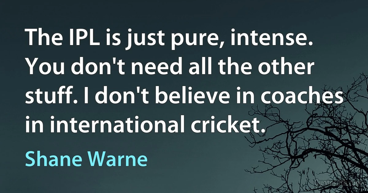 The IPL is just pure, intense. You don't need all the other stuff. I don't believe in coaches in international cricket. (Shane Warne)