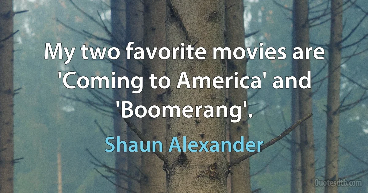 My two favorite movies are 'Coming to America' and 'Boomerang'. (Shaun Alexander)