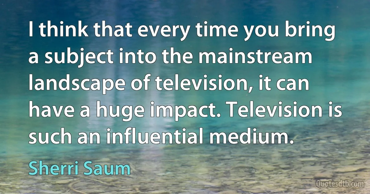 I think that every time you bring a subject into the mainstream landscape of television, it can have a huge impact. Television is such an influential medium. (Sherri Saum)