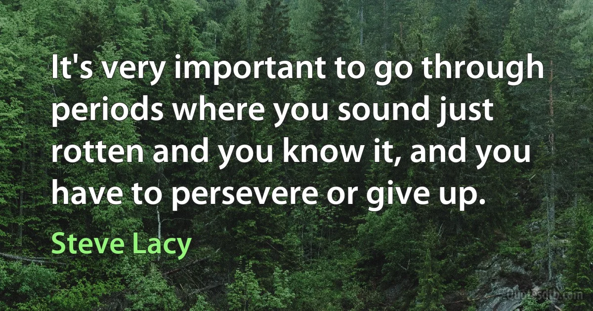 It's very important to go through periods where you sound just rotten and you know it, and you have to persevere or give up. (Steve Lacy)