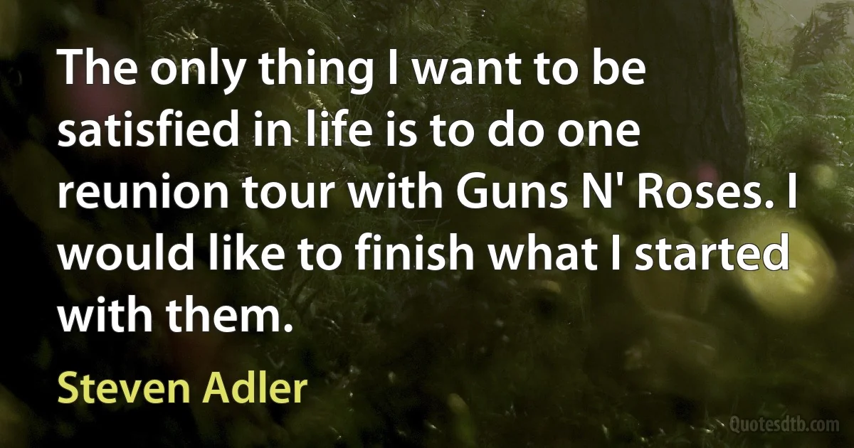 The only thing I want to be satisfied in life is to do one reunion tour with Guns N' Roses. I would like to finish what I started with them. (Steven Adler)