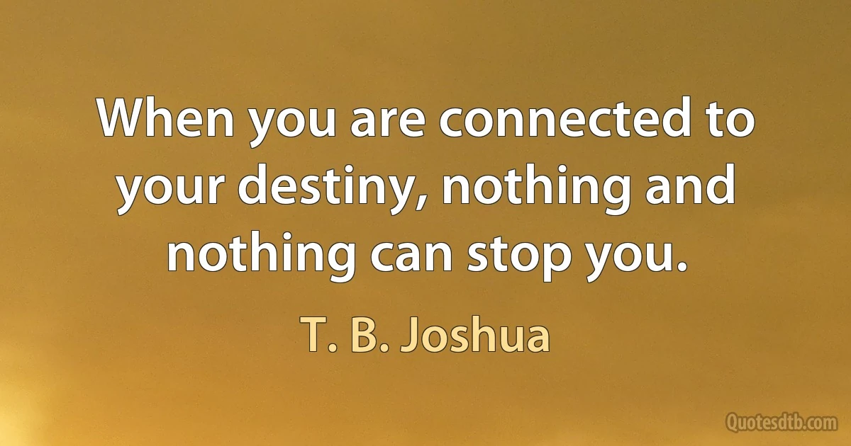 When you are connected to your destiny, nothing and nothing can stop you. (T. B. Joshua)