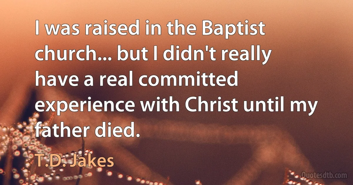 I was raised in the Baptist church... but I didn't really have a real committed experience with Christ until my father died. (T.D. Jakes)