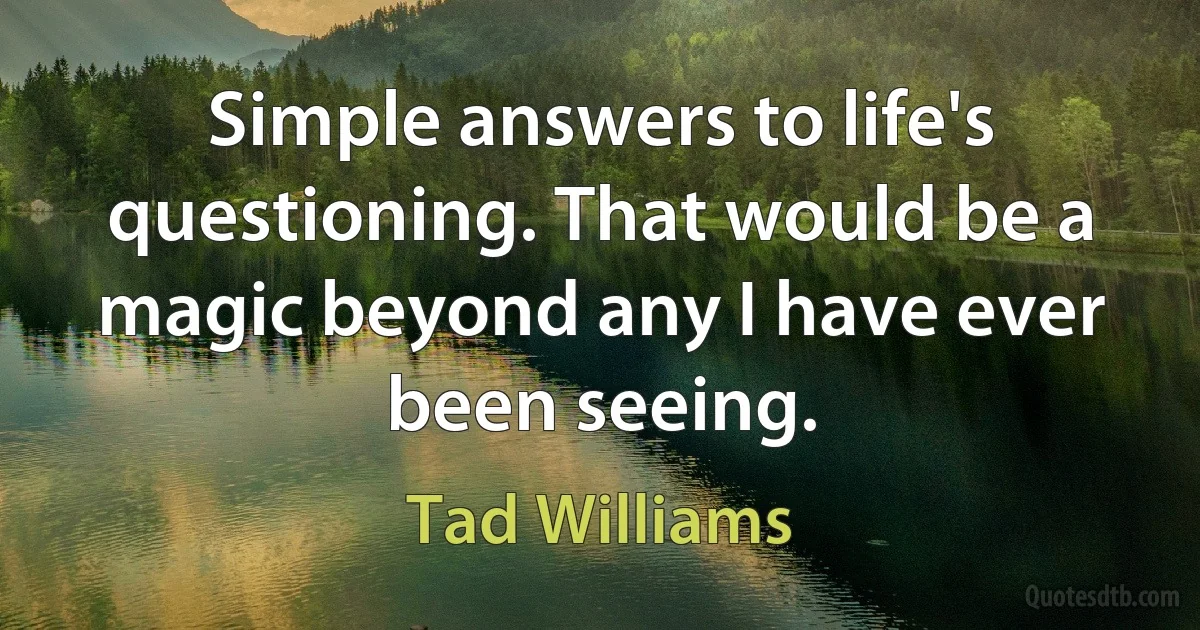 Simple answers to life's questioning. That would be a magic beyond any I have ever been seeing. (Tad Williams)