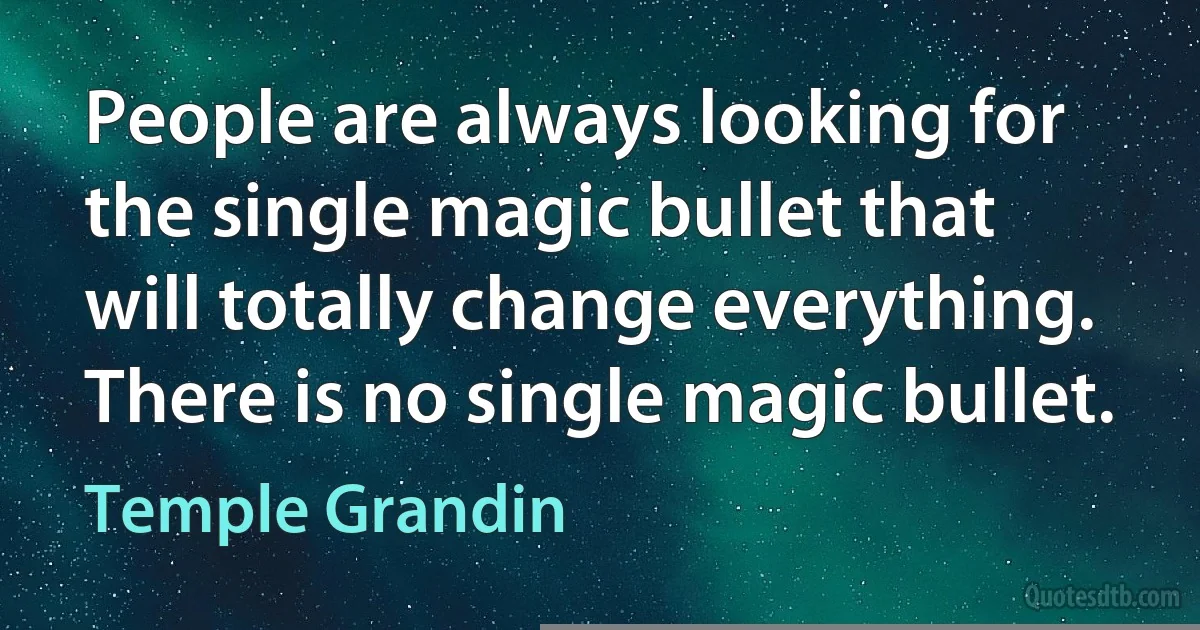 People are always looking for the single magic bullet that will totally change everything. There is no single magic bullet. (Temple Grandin)