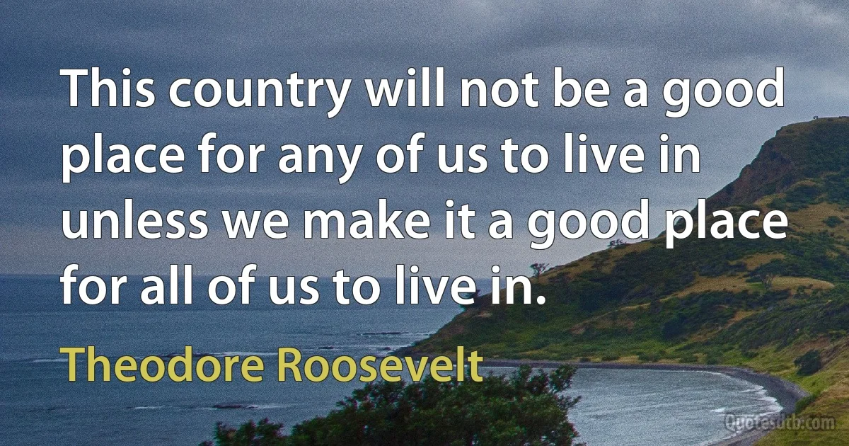 This country will not be a good place for any of us to live in unless we make it a good place for all of us to live in. (Theodore Roosevelt)