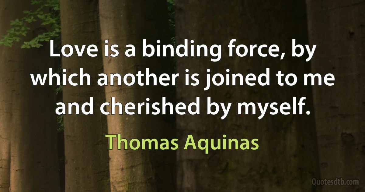 Love is a binding force, by which another is joined to me and cherished by myself. (Thomas Aquinas)