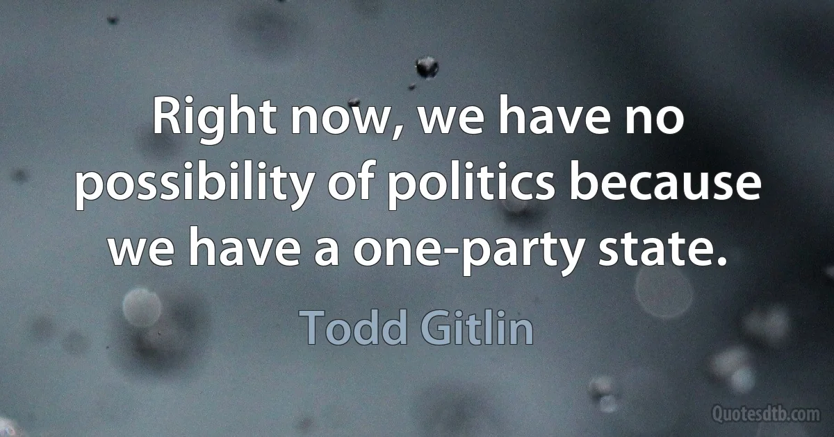 Right now, we have no possibility of politics because we have a one-party state. (Todd Gitlin)