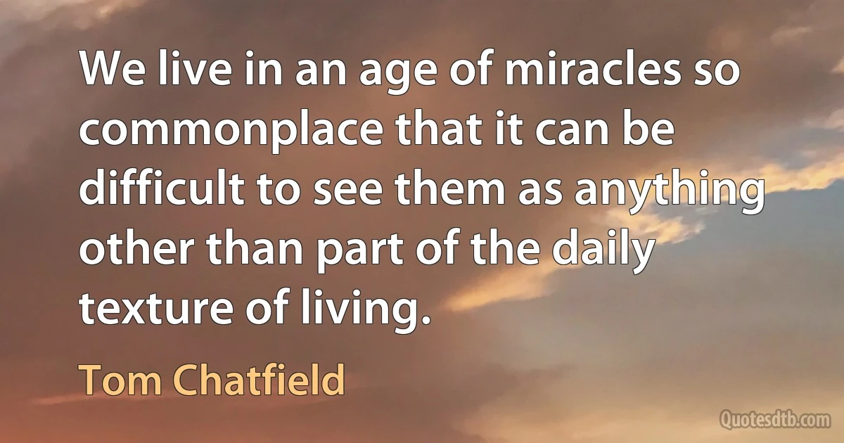 We live in an age of miracles so commonplace that it can be difficult to see them as anything other than part of the daily texture of living. (Tom Chatfield)