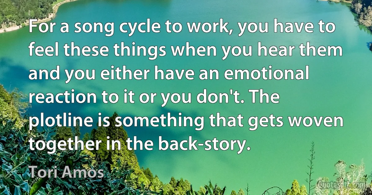 For a song cycle to work, you have to feel these things when you hear them and you either have an emotional reaction to it or you don't. The plotline is something that gets woven together in the back-story. (Tori Amos)