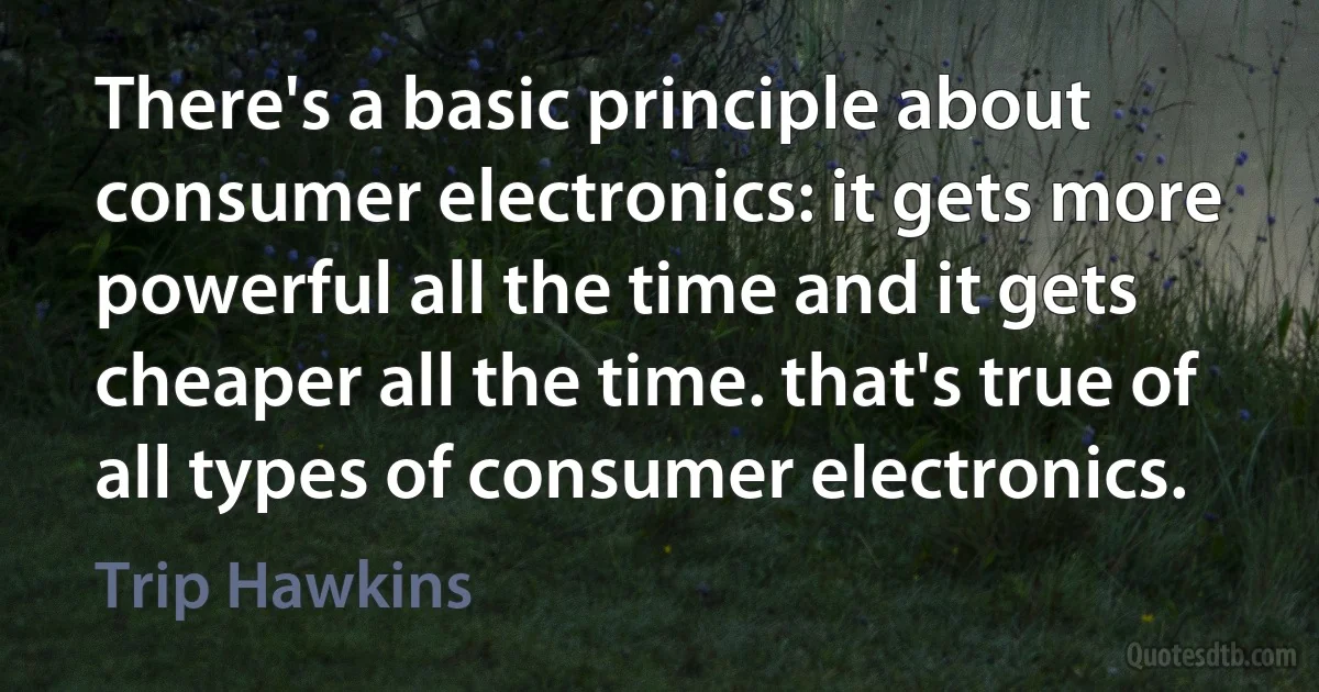 There's a basic principle about consumer electronics: it gets more powerful all the time and it gets cheaper all the time. that's true of all types of consumer electronics. (Trip Hawkins)