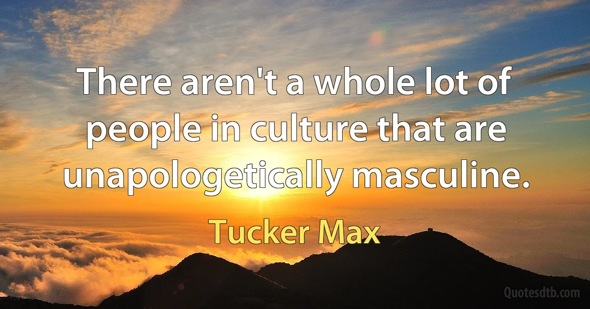 There aren't a whole lot of people in culture that are unapologetically masculine. (Tucker Max)