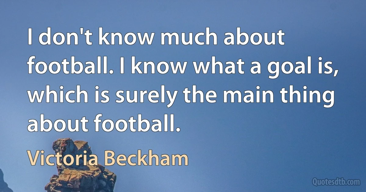 I don't know much about football. I know what a goal is, which is surely the main thing about football. (Victoria Beckham)