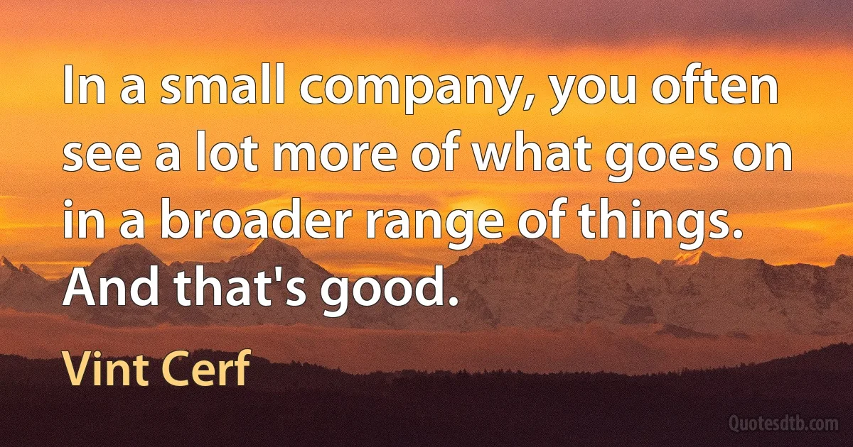 In a small company, you often see a lot more of what goes on in a broader range of things. And that's good. (Vint Cerf)