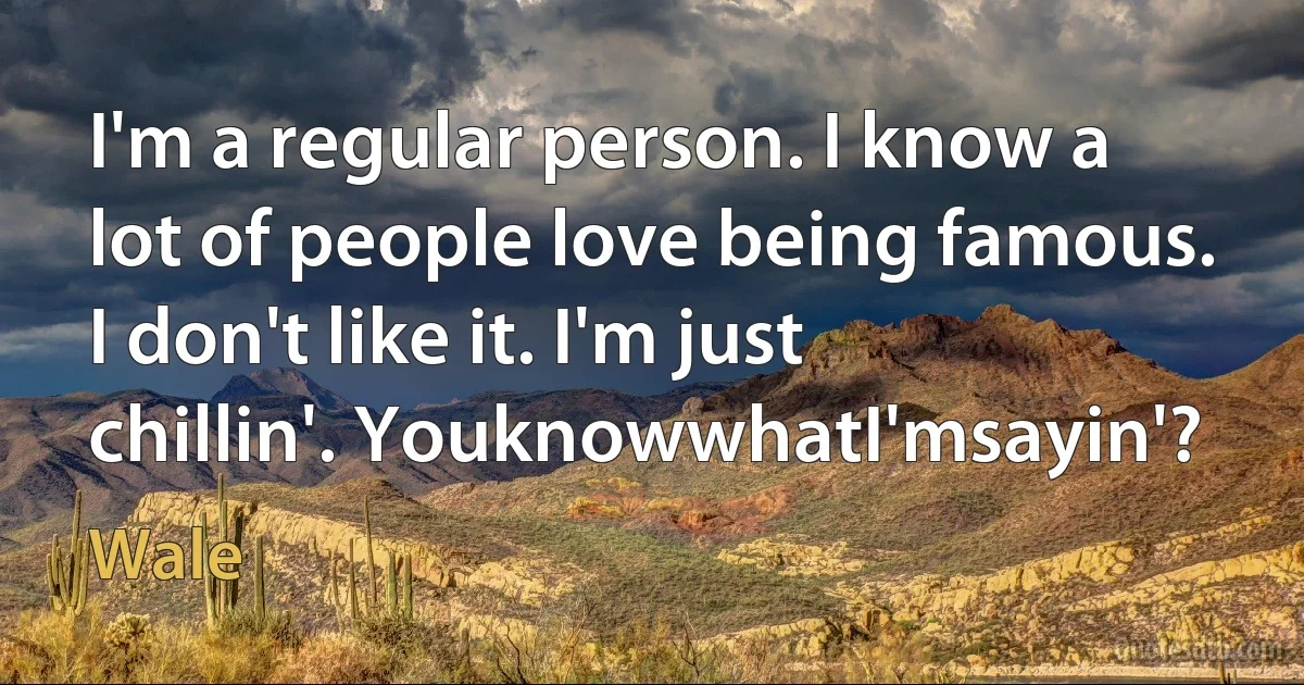 I'm a regular person. I know a lot of people love being famous. I don't like it. I'm just chillin'. YouknowwhatI'msayin'? (Wale)