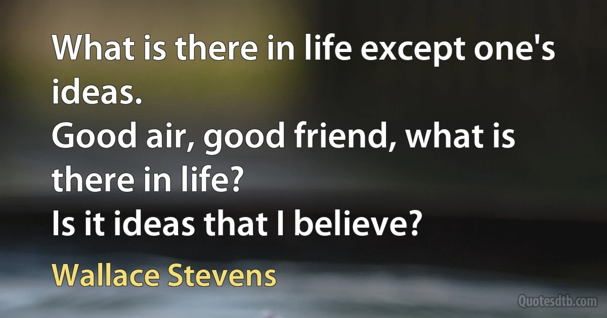 What is there in life except one's ideas.
Good air, good friend, what is there in life?
Is it ideas that I believe? (Wallace Stevens)