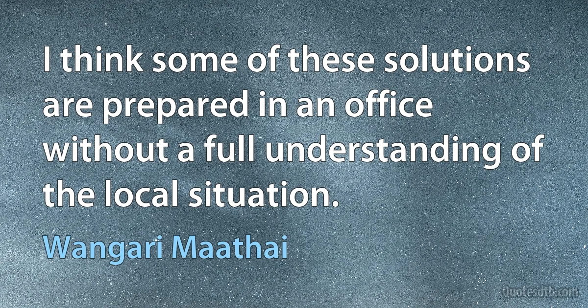 I think some of these solutions are prepared in an office without a full understanding of the local situation. (Wangari Maathai)