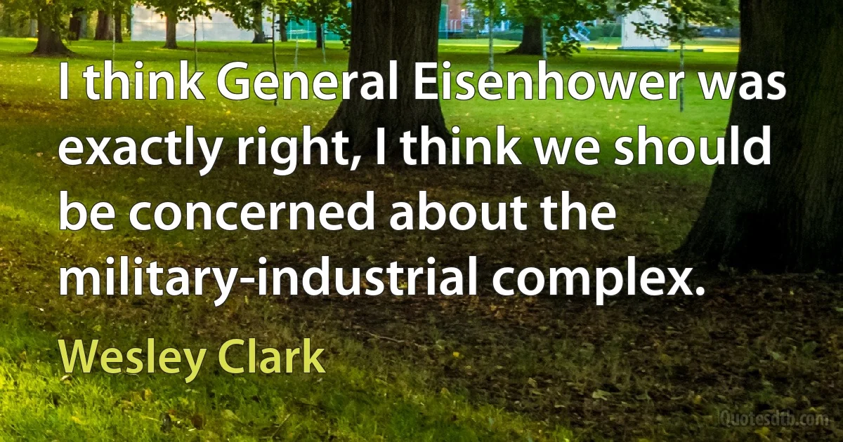 I think General Eisenhower was exactly right, I think we should be concerned about the military-industrial complex. (Wesley Clark)