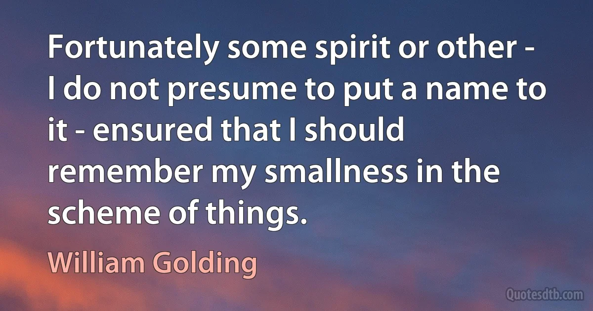 Fortunately some spirit or other - I do not presume to put a name to it - ensured that I should remember my smallness in the scheme of things. (William Golding)