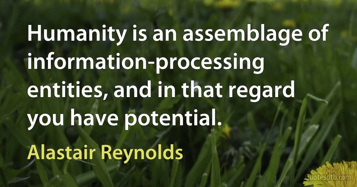 Humanity is an assemblage of information-processing entities, and in that regard you have potential. (Alastair Reynolds)