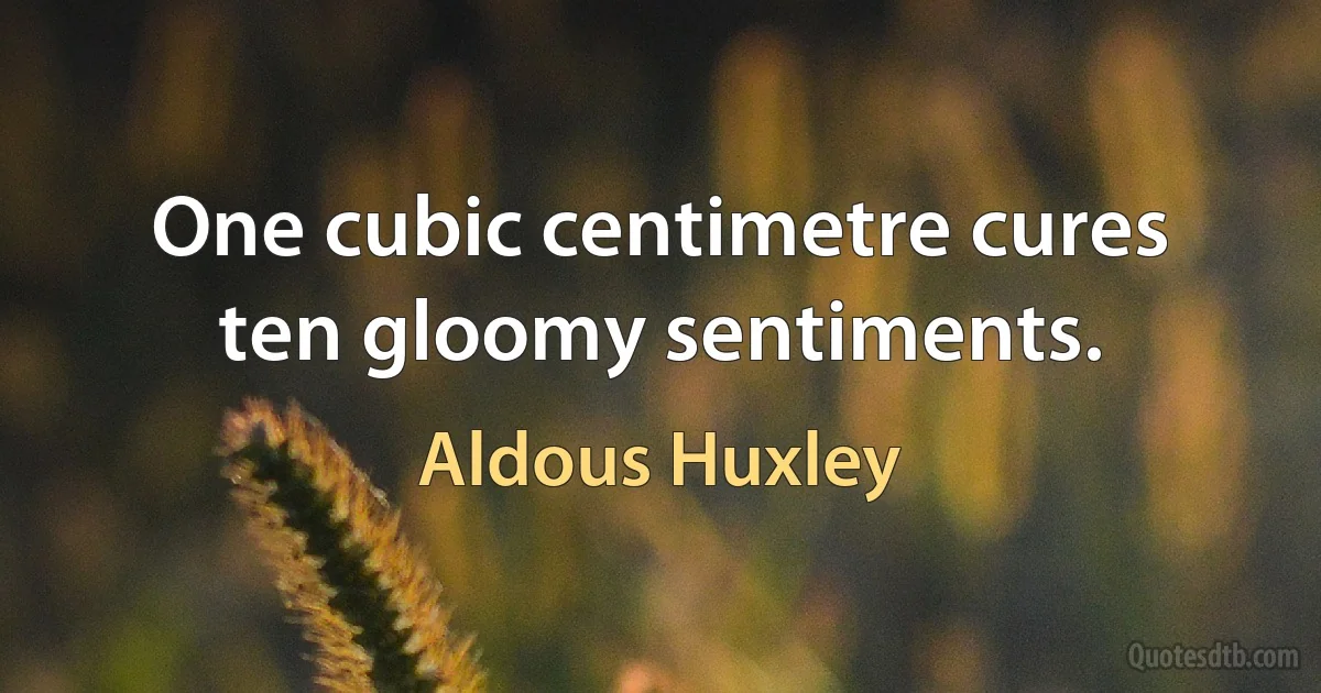 One cubic centimetre cures ten gloomy sentiments. (Aldous Huxley)