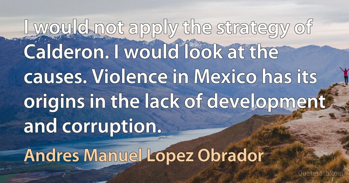 I would not apply the strategy of Calderon. I would look at the causes. Violence in Mexico has its origins in the lack of development and corruption. (Andres Manuel Lopez Obrador)