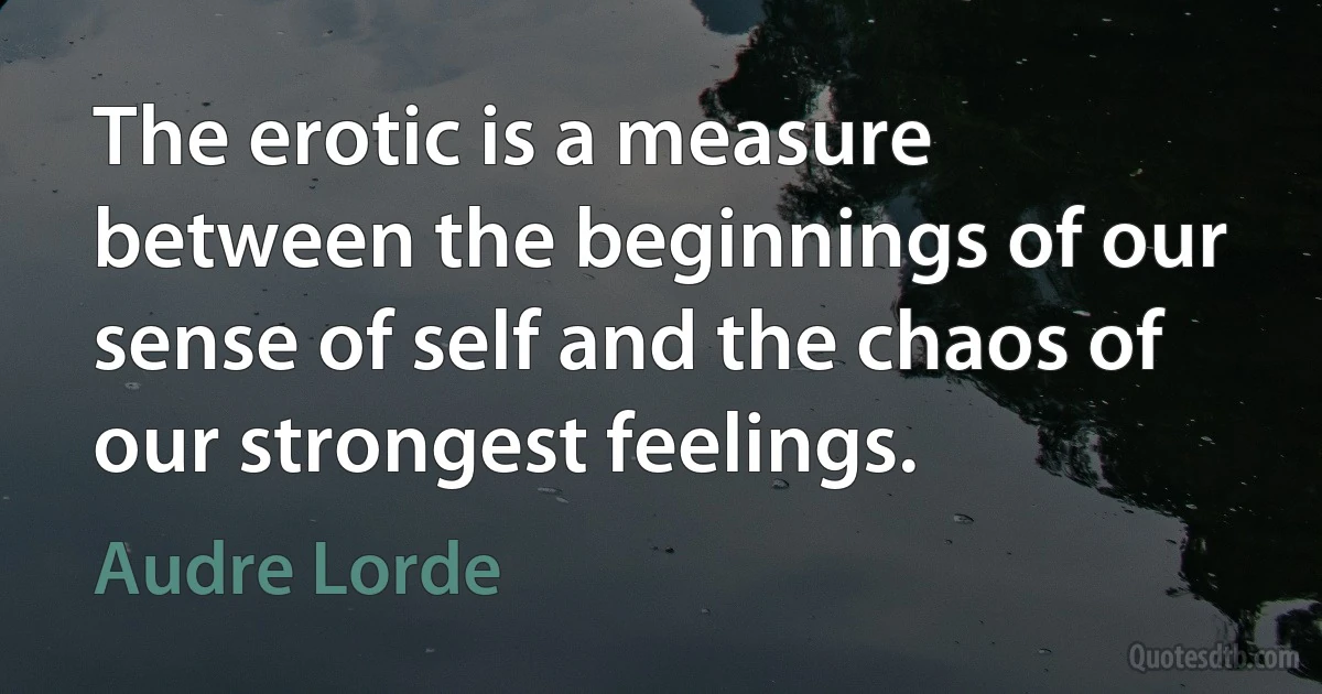 The erotic is a measure between the beginnings of our sense of self and the chaos of our strongest feelings. (Audre Lorde)