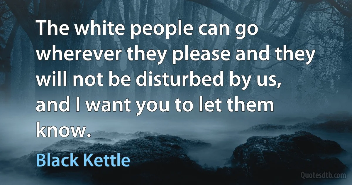 The white people can go wherever they please and they will not be disturbed by us, and I want you to let them know. (Black Kettle)