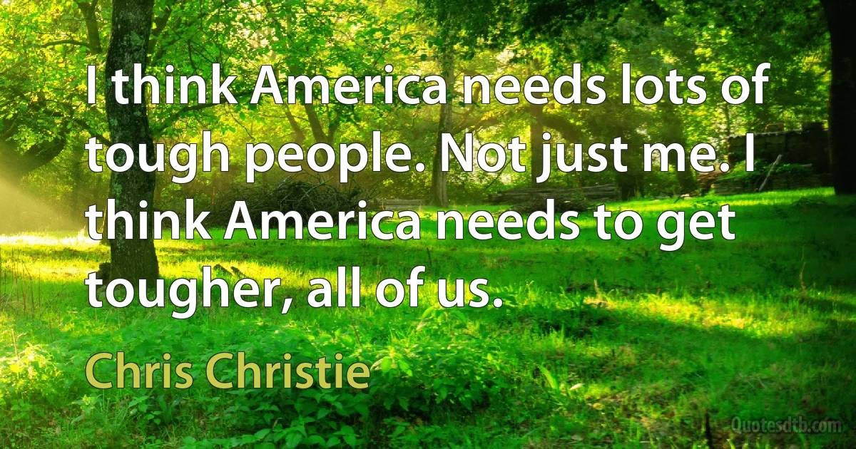 I think America needs lots of tough people. Not just me. I think America needs to get tougher, all of us. (Chris Christie)