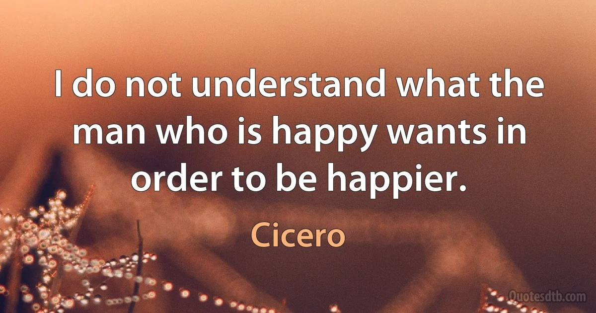 I do not understand what the man who is happy wants in order to be happier. (Cicero)