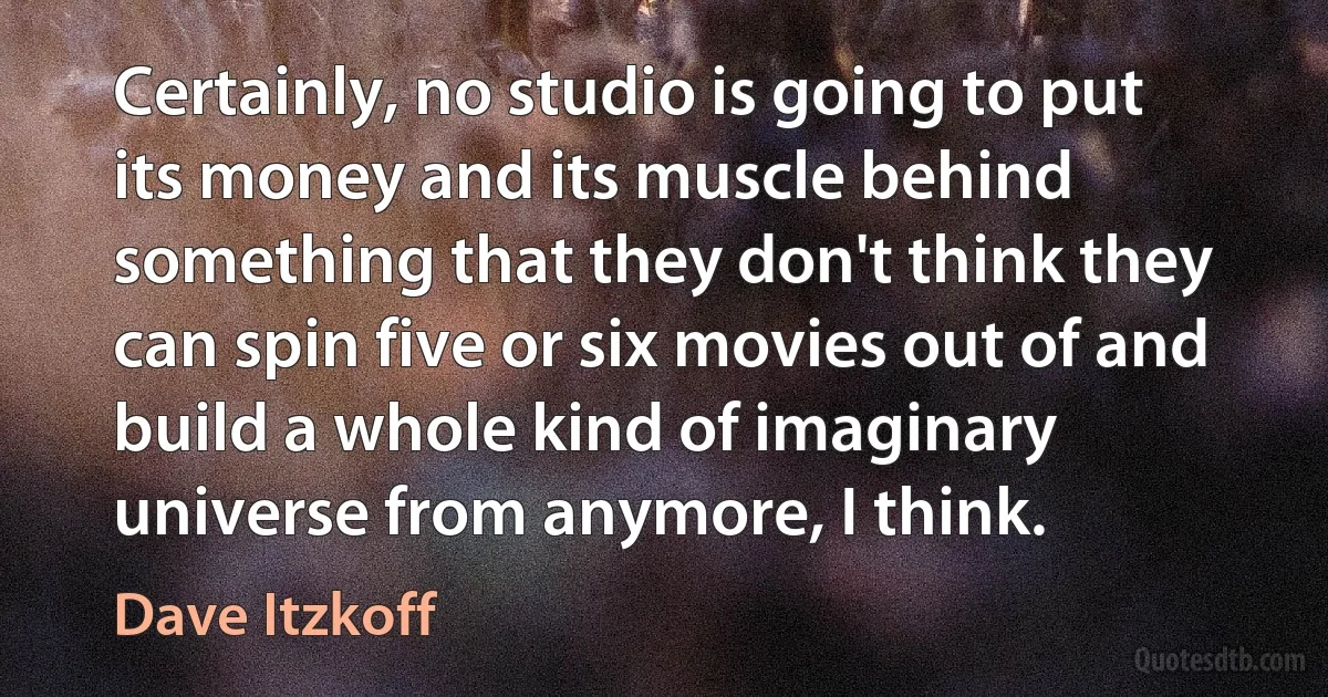 Certainly, no studio is going to put its money and its muscle behind something that they don't think they can spin five or six movies out of and build a whole kind of imaginary universe from anymore, I think. (Dave Itzkoff)