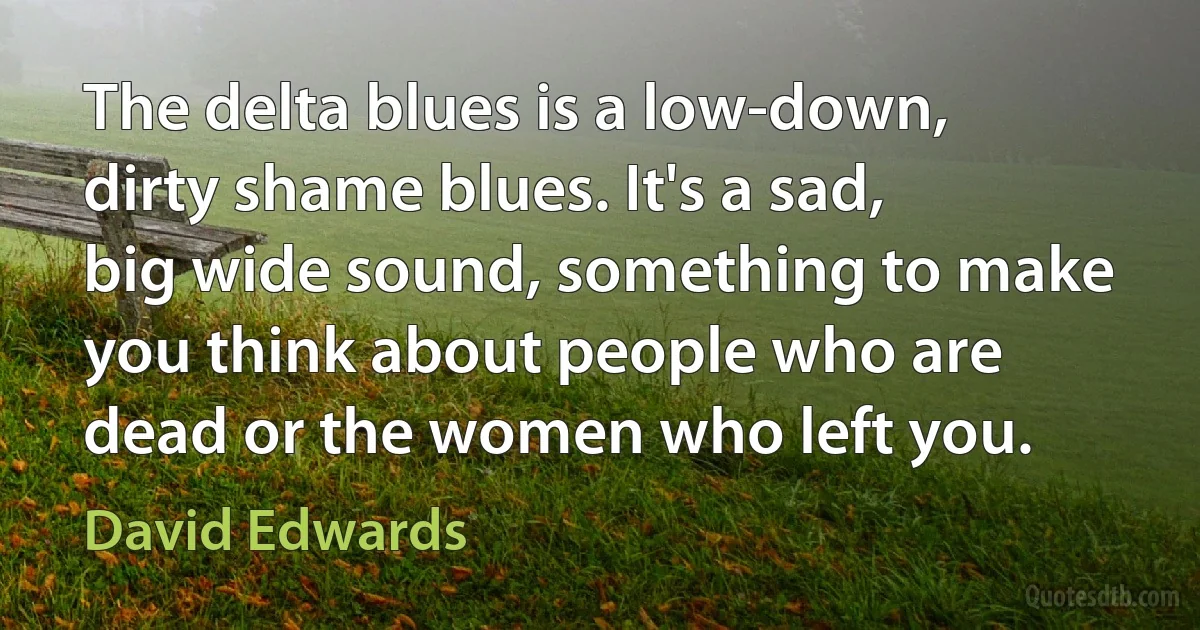 The delta blues is a low-down, dirty shame blues. It's a sad, big wide sound, something to make you think about people who are dead or the women who left you. (David Edwards)